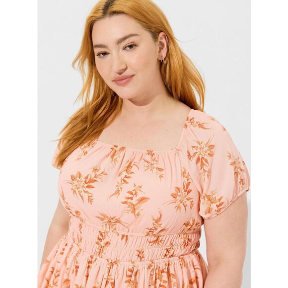 NWT Torrid Washable Crinkle Gauze Cris Cross Back Top Peach Floral Blouse 3 3X - Picture 3 of 7